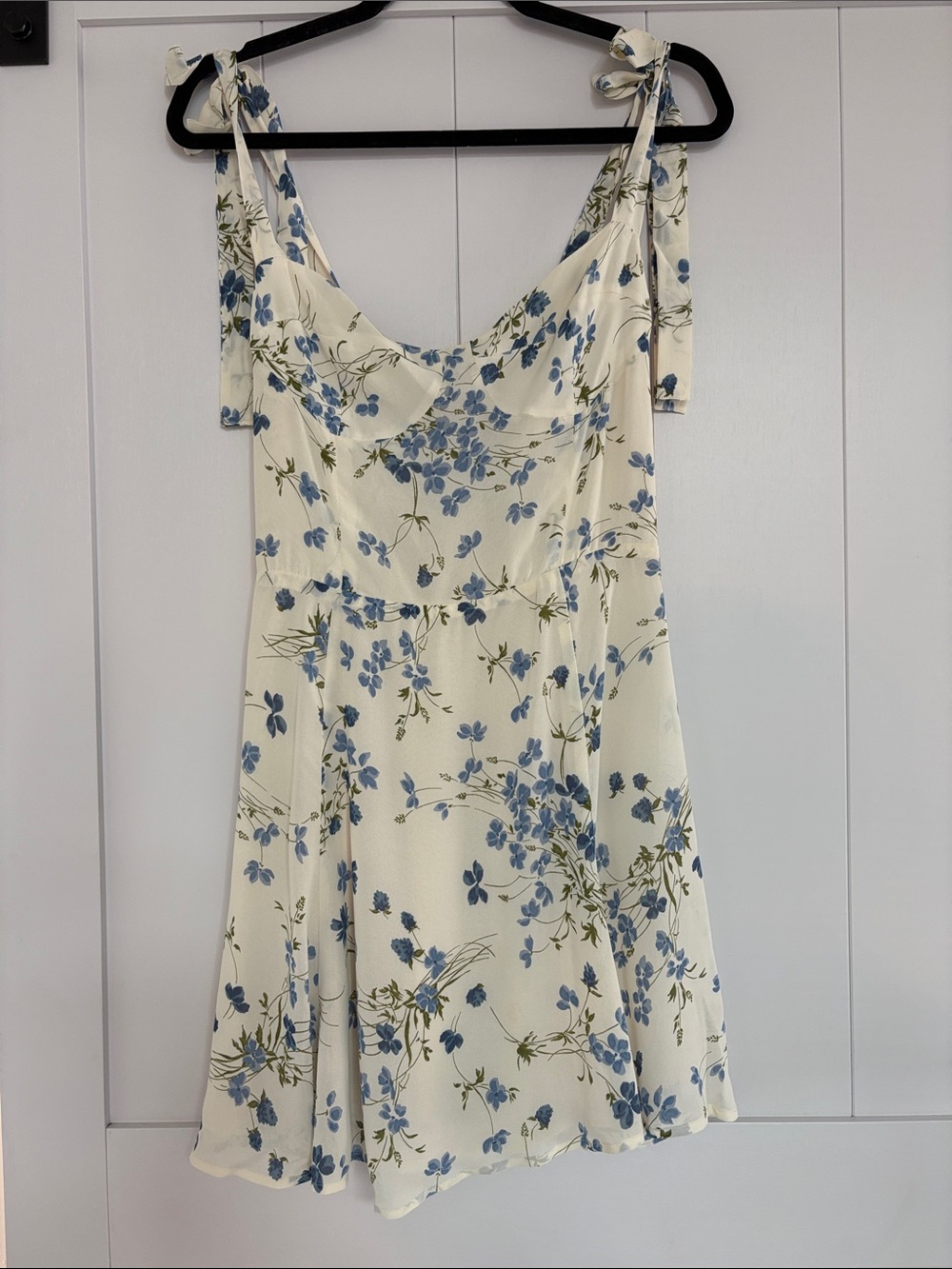 Reformation Niara Mini Dress with Blue Floral Print and Green Accents, 8
